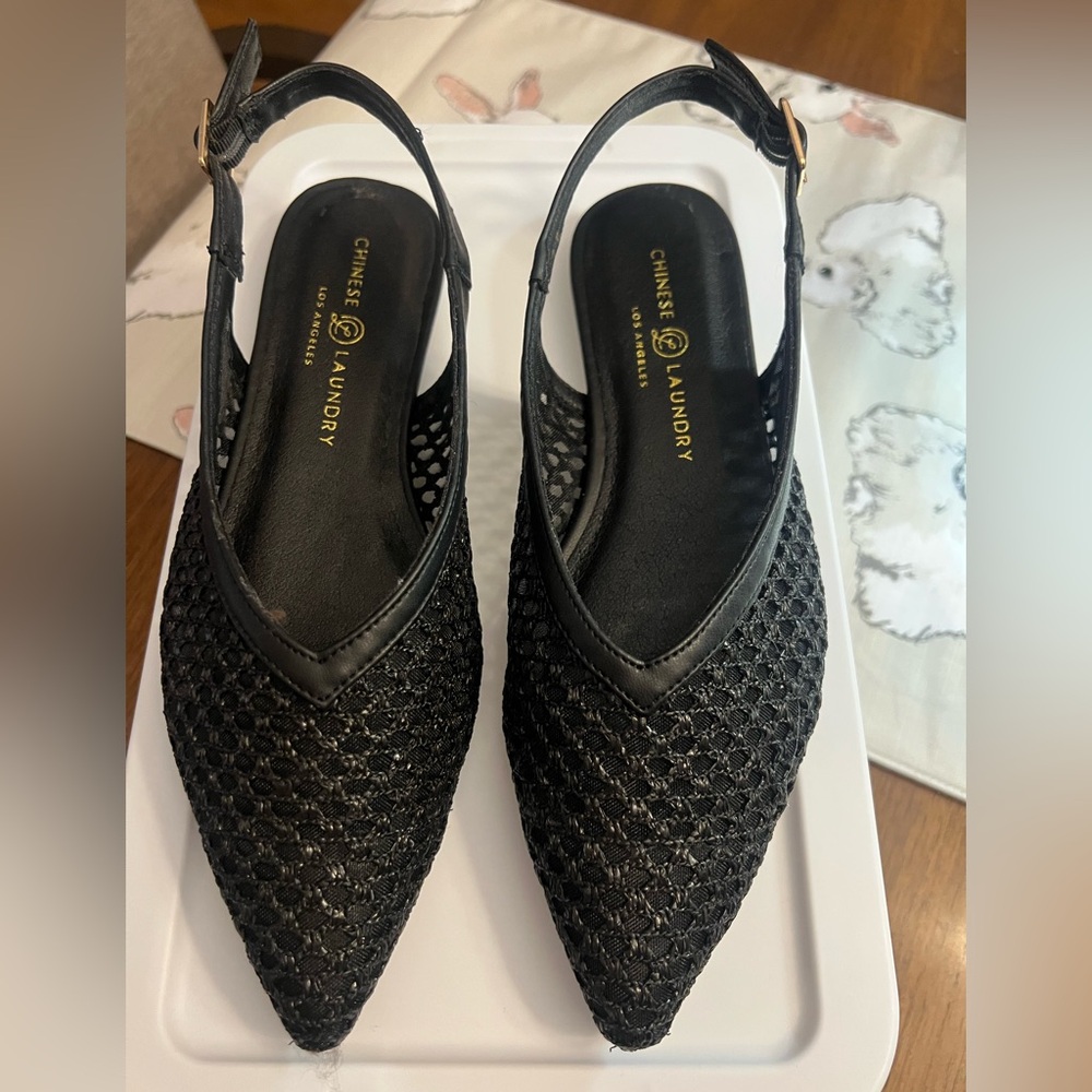 Chinese Laundry Black Mesh Slingback Flats